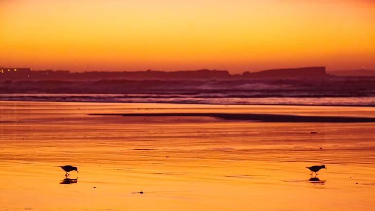 Unvergleichliche Sonnenuntergänge am Strand von Peniche.