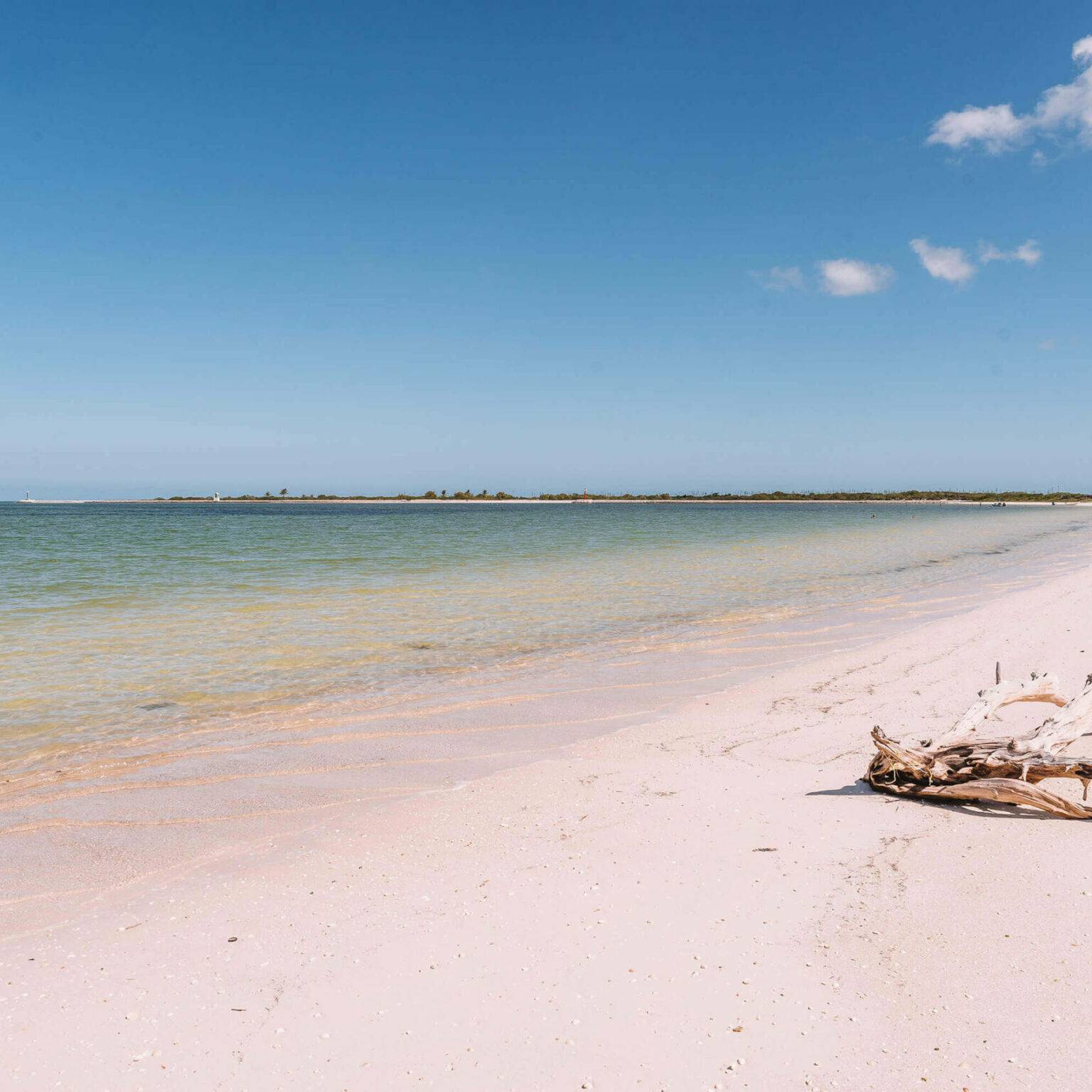 Ein geheimer und einsamer Strand liegt im Biosphärenreservat Río Lagartos auf Yucatan.