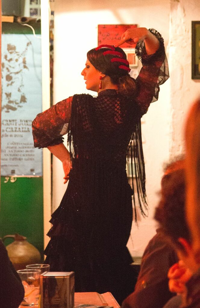 Eine Tänzerin bringt ihre Gefühle beim Flamenco zum Ausdruck.