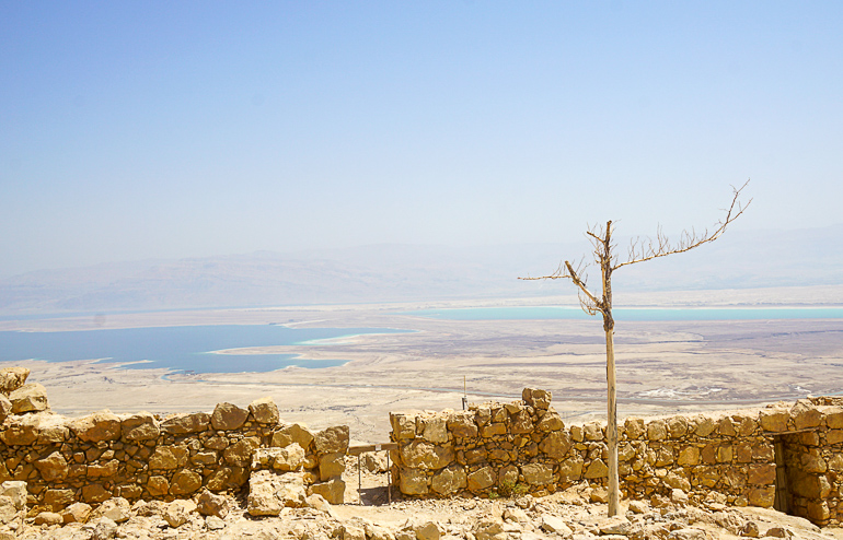 Auf dem steinernen Hochplateau in Masada mit Blick über das Tote Meer errichtete einst Herodes eine Bergfestung.