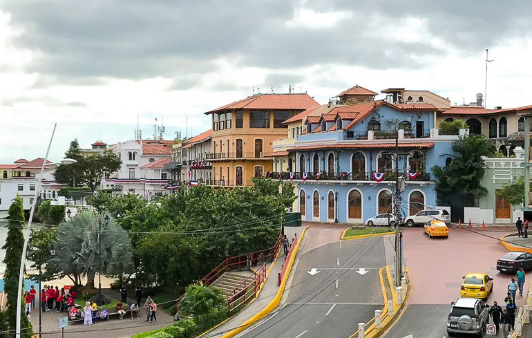 Colorful colonial buildings line the streets of Old Panama City in San Felipe.