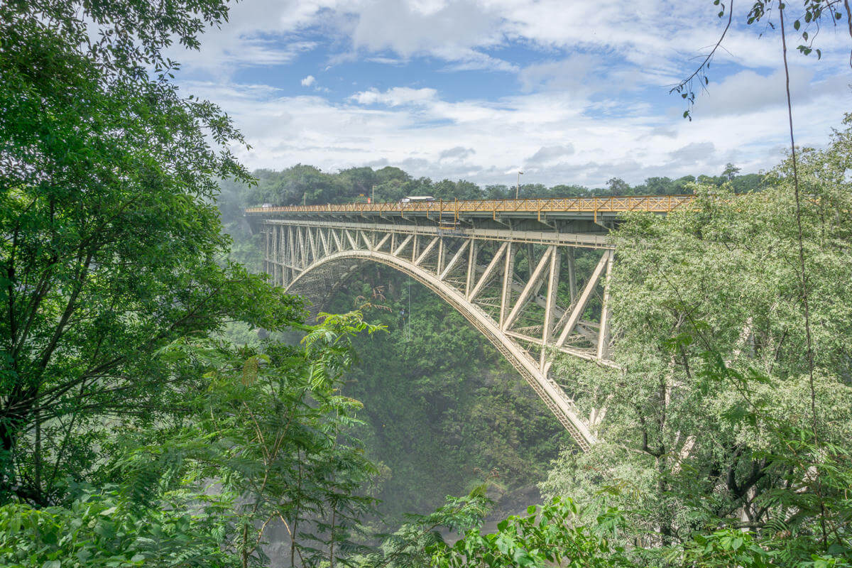 A bungee jumper jumps off the Victoria Falls Bridge in Zimbabwe.