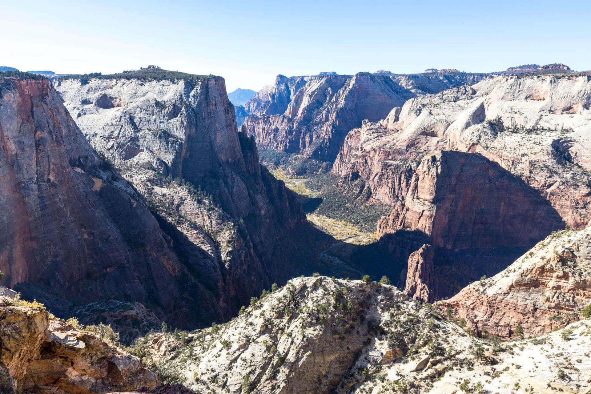 View of the rocky landscape of Zyon Canyon in the USA.