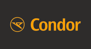 Das Logo von Condor in grau orange.