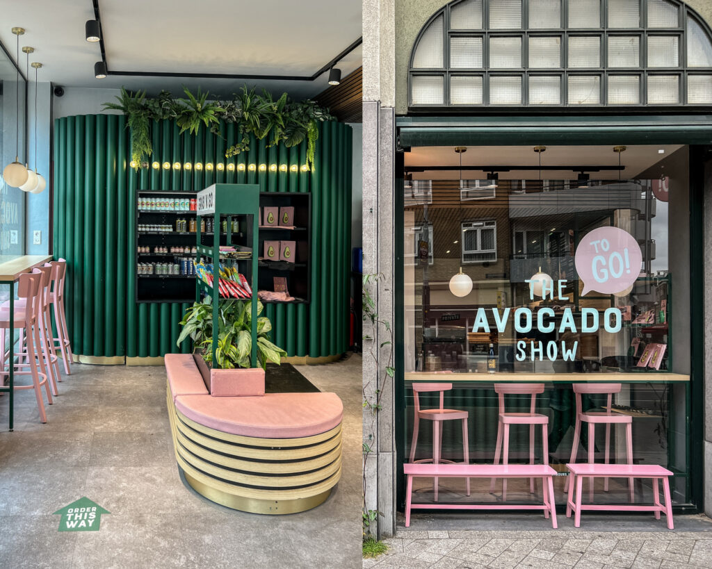 Die Farben grün, rosa und gold geben einen verführerischen Einblick in dieses gesunde Restaurant in Amsterdam.
