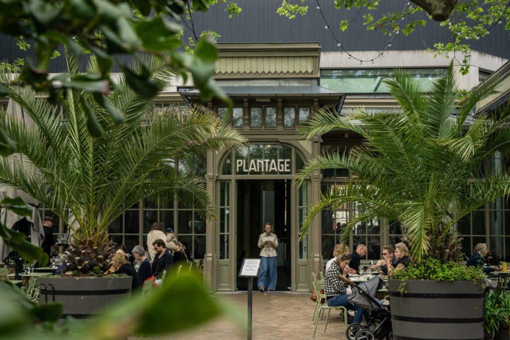 Der Außenbereich dieses guten Restaurant in Amsterdam erinnert an einen Zoo, denn tatsächlich hat man von dort aus einen Blick auf die Flamingos.
