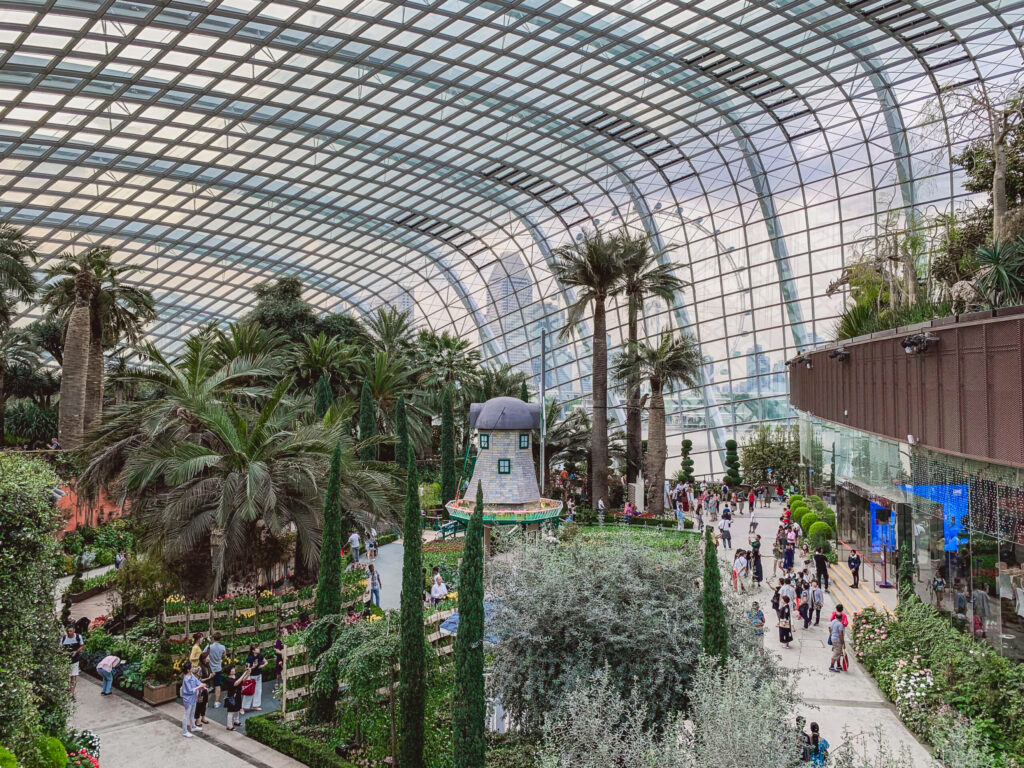 Verschiedene Pflanzen- und Palmenarten im Flower Garten in Singapur.