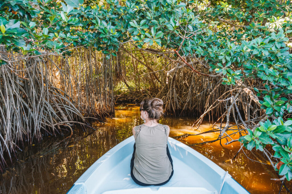 Bloggerin Melanie sitzt auf einem Boot im Biosphärenreservat Rio Lagartos.